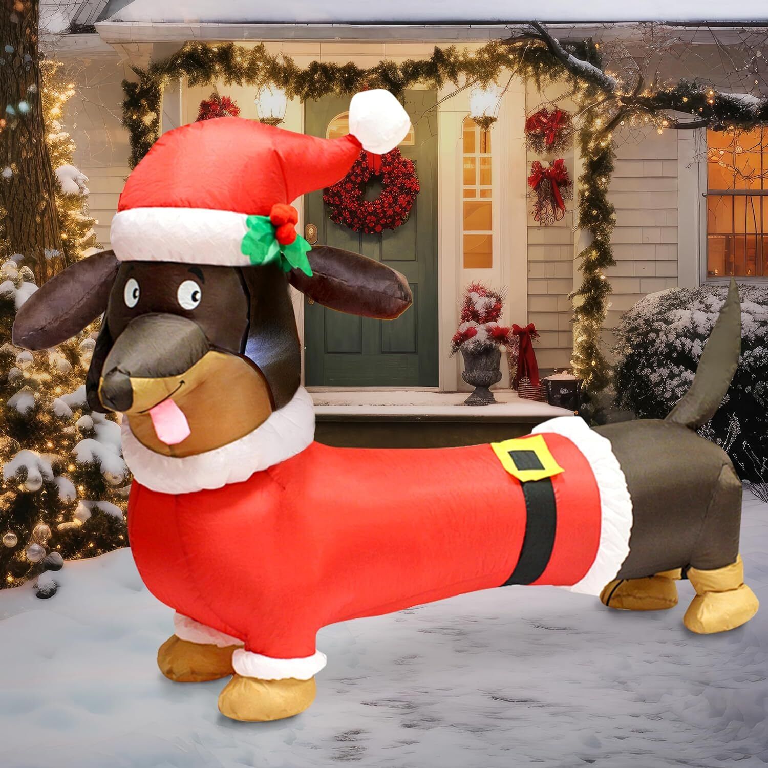 5FT Christmas Puppy Inflatable Decoration Blow Up Wiener Dog Outdoor Yard Decor