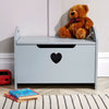 Grey Painted Wooden Storage Ottoman Bench Toy Cabinet Trunk Front Heart Cut-Out