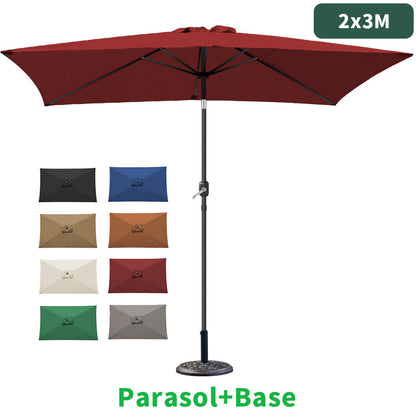 2x3M Garden Parasol Patio Sun Shade Aluminium Crank Tilt Umbrella