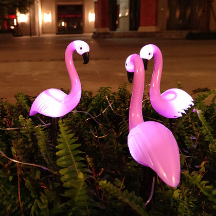 3pcs Pink Plastic Flamingo Solar Garden Stake LED Light Ornament Outdoor Decor