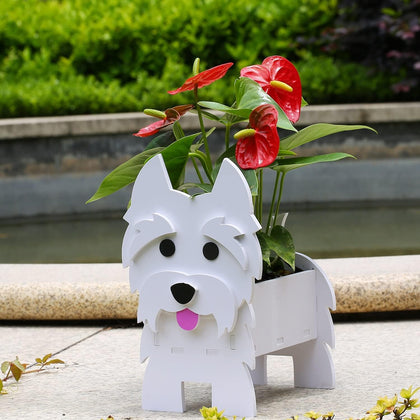 Small Westie Gifts Dog Planter,PVC Animal Plant Pots Outdoor Indoor Garden Planters for Succulent,Cute Rectangular Plant Flower Pots Decor