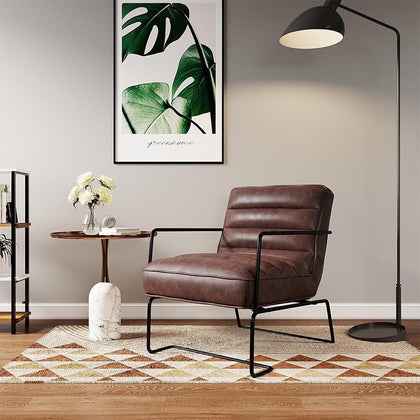 Modern Retro Faux Leather Accent Chair Cafe Dining Lounge Armchair Metal Frame