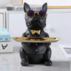 Resin Cool Dog Sculpture Bulldog Decorative Figurine Storage Tray Coin Bank Entrance Key Snack Holder Modern Art Statue Home Desktop Ornament