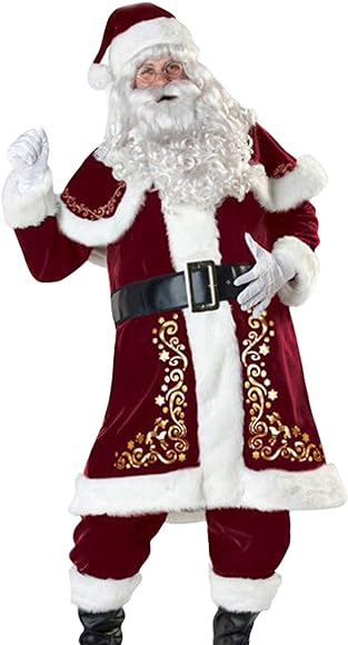 9 Pieces Mens Christmas Santa Claus Costume Outfits Suit Adults Cosplay Xmas Party Novelty Tops Pants Fancy Clothes Set