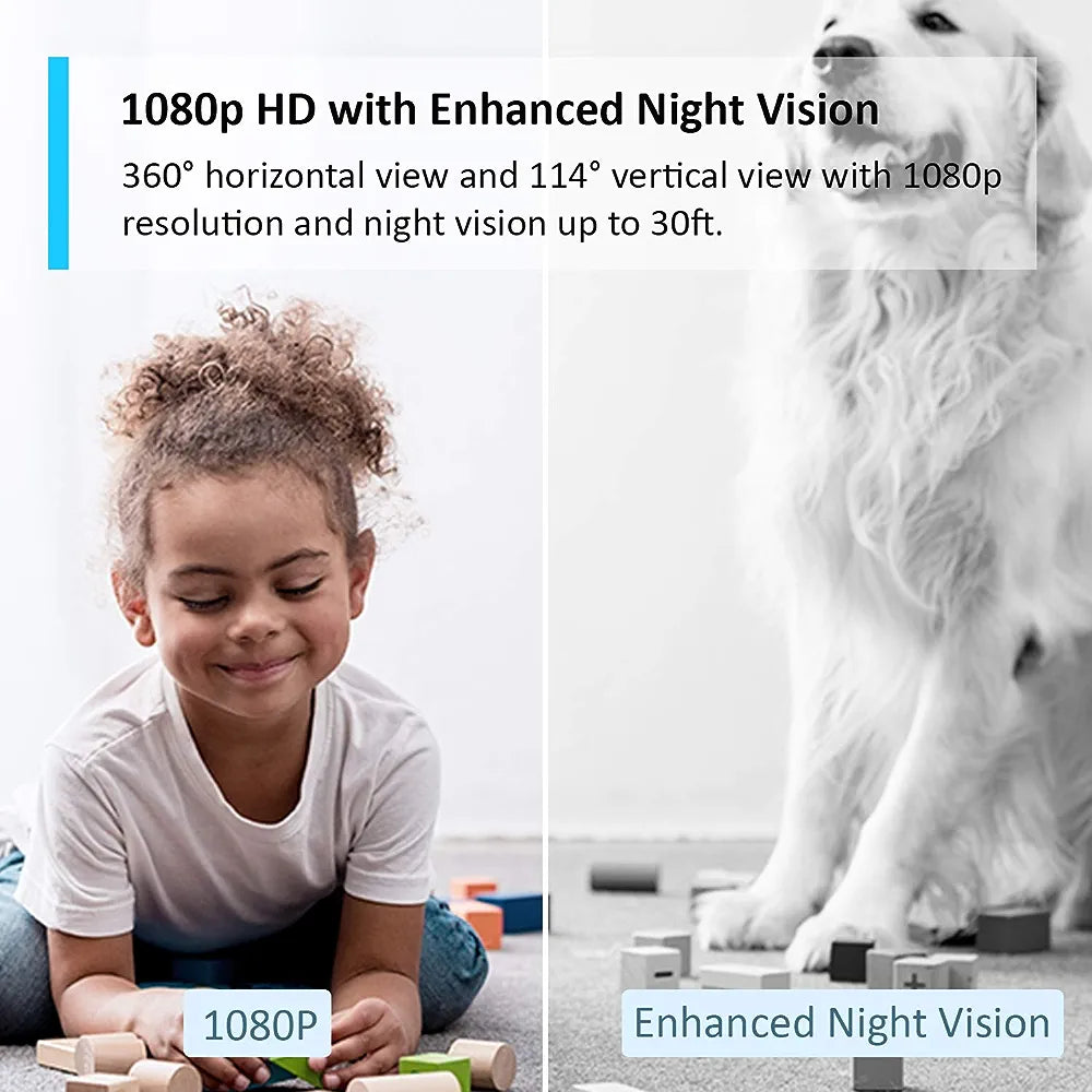 Smart Security Camera, Baby Monitor, Indoor CCTV, 360° Rotational Views, Works with Alexa&Google Home, No Hub Required, 1080p, 2-Way Audio, Night Vision, SD Storage, Device Sharing(TC70)