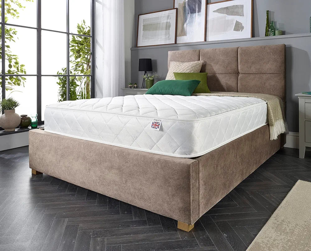 Aspire Beds Double Comfort Layers & AC Aspire-Cool Touch Diamond Tile Sleep Surface Foam Free Bonnell Sprung Value Mattress, White Border