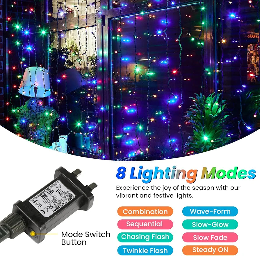 20m 200 LED Christmas Tree Lights, 8 Modes Outdoor Fairy Lights Plug in, Waterproof Outdoor String Lights Mains Powered for Christmas Decoration