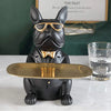 Resin Cool Dog Sculpture Bulldog Decorative Figurine Storage Tray Coin Bank Entrance Key Snack Holder Modern Art Statue Home Desktop Ornament