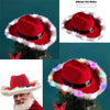 Women Men Christmas Hat，christmas Santa Hat with Lights，flashing Led Christmas Novelty Light Up,christmas Feather Hat Cowboy Red Santa Clause Holiday Hat