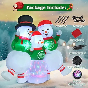 6.5FT Christmas Inflatable Outdoor Decorations, Snowmen Family Blow Up Yard Decoration with Built-in Colorful LED Lights