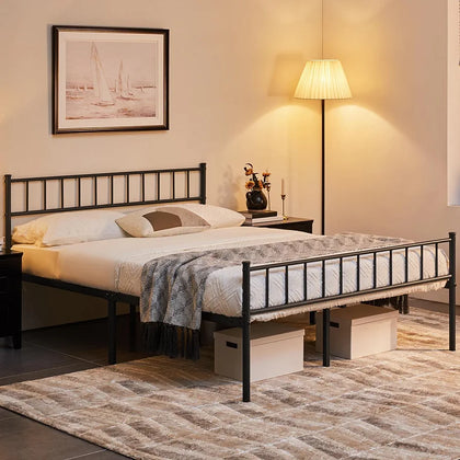 Metal Bed Frame  Modern Style Bed with Headboard and Footboard, Solid Slatted Bed Base