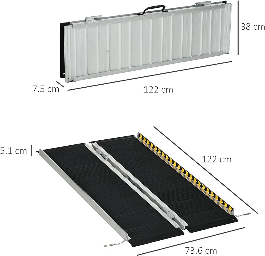 Wheelchair Ramp, 272KG Capacity, Folding Aluminium Threshold Ramp with Non-Skid Surface, Transition Plates Above and Below for Home, Steps, Stairs, Curbs, Doorways
