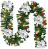 9FT Christmas Garland with Lights for Stairs, 2.7M Wreath Garlands Decorations with Lights, Flower and Ball for Fireplace Wall Door Xmas Tree Garden Yard Holiday Decor