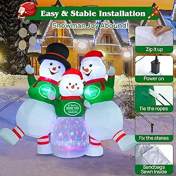 6.5FT Christmas Inflatable Outdoor Decorations, Snowmen Family Blow Up Yard Decoration with Built-in Colorful LED Lights
