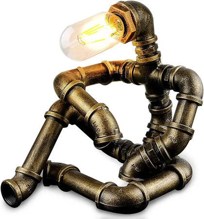 Steampunk Lamp Robot Table Lamp Retro Industrial Vintage Water Pipe Lamp for Room Decor Bedside Light Office New Year Gifts