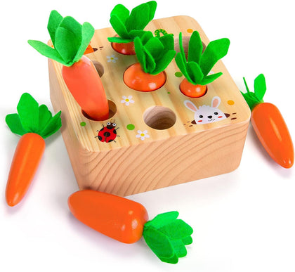 Montessori Wooden Toys for 1 2 3 Year Old Boys Girls Sorting Game, 6-12 Months Baby Carrots Harvest Wooden Puzzle, Educational Carrots Toys Motor Skills Toys, Gift for Kids First Birthday