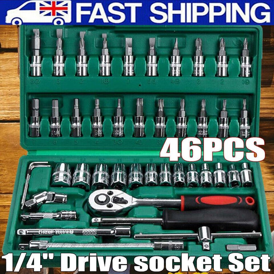 46pcs Metric Socket Set Ratchet Torx Wrench Kit 1/4" Drive Repair Tool with Case