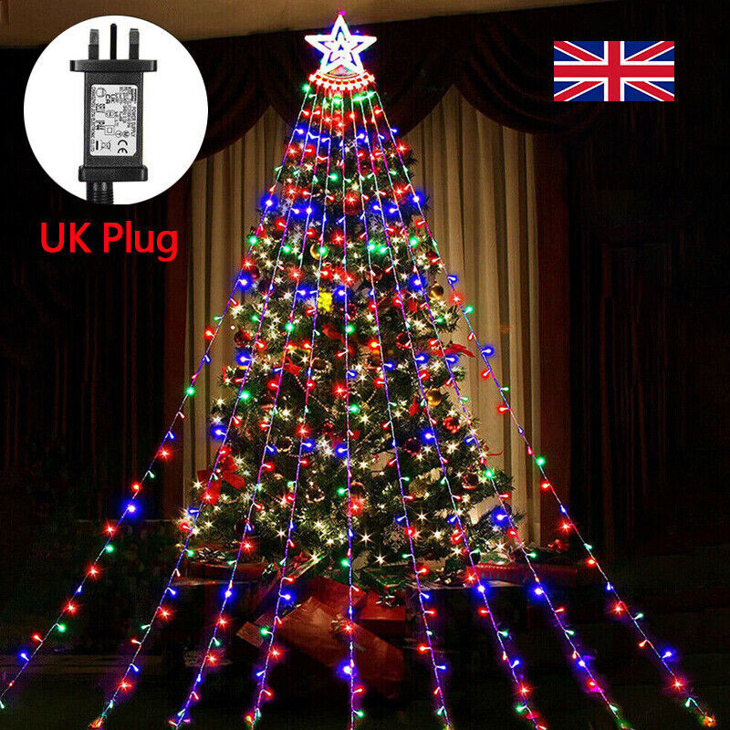 Outdoor Christmas Decor Plug in LED Star String Lights Waterfall Xmas Tree Light