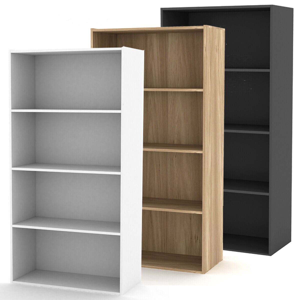 4 Tier Wide Wooden Bookcase Cupboard Storage Shelving Display Shelf Cabinet Unit