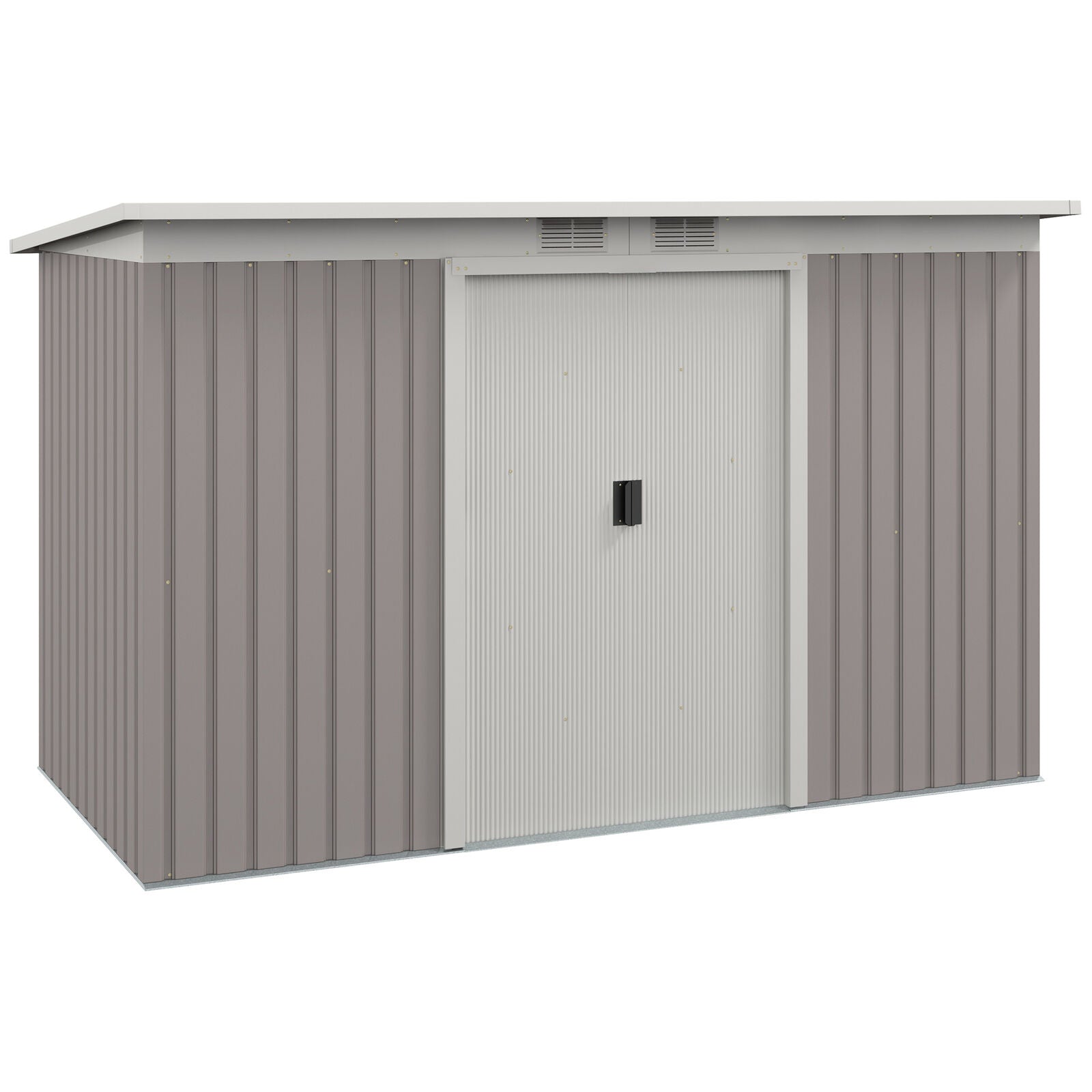 9 x 4FT Outdoor Metal Frame Garden Storage Shed w/ 2 Door, Light Grey