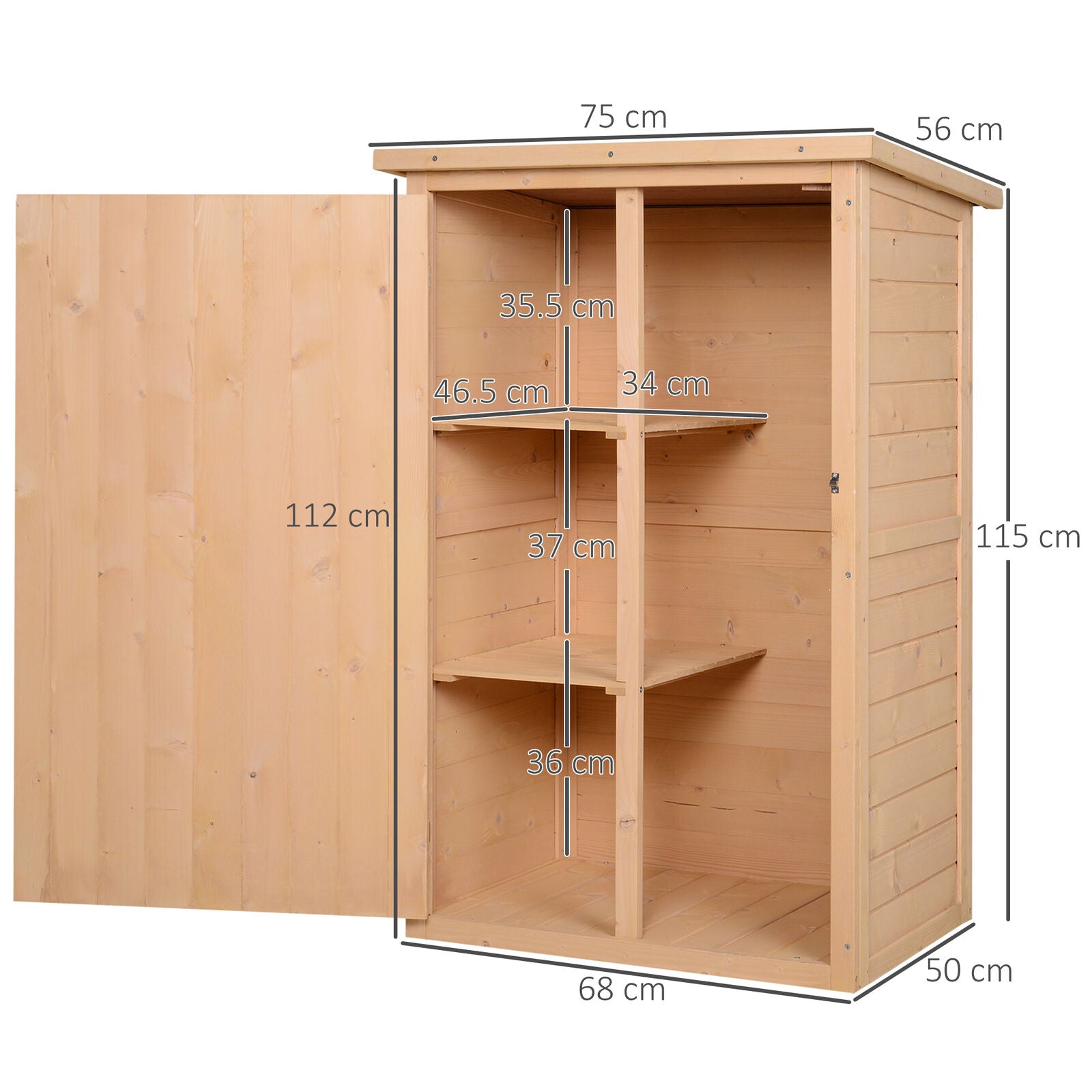 Garden Shed Outdoor Tool Storage w/ 2 Shelve 75 x 56 x115cm Natural