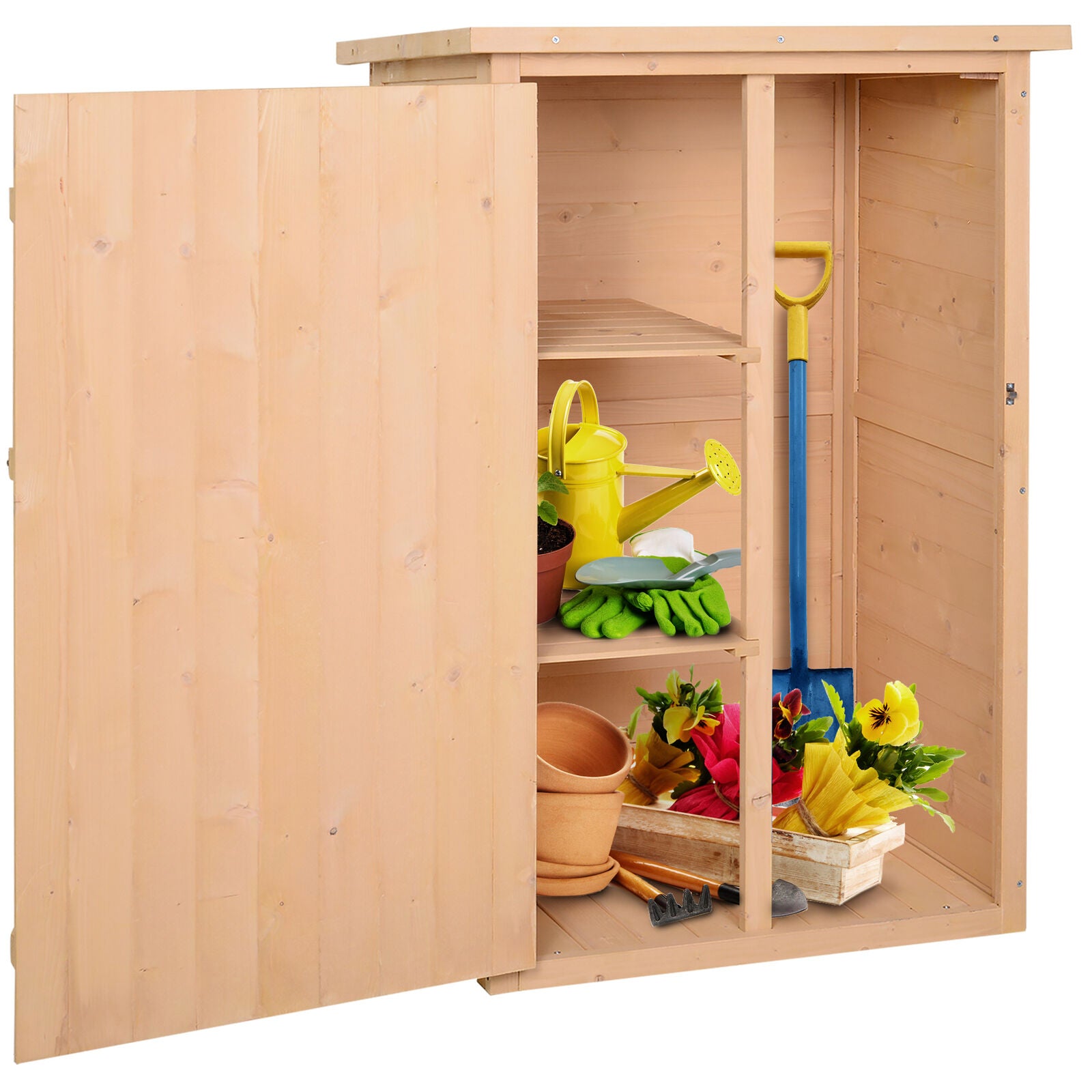 Garden Shed Outdoor Tool Storage w/ 2 Shelve 75 x 56 x115cm Natural