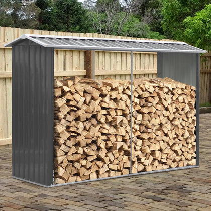 160CM Tall Steel Log Store Firewood Metal Stand Fire Wood Rack Storage Unit+Roof