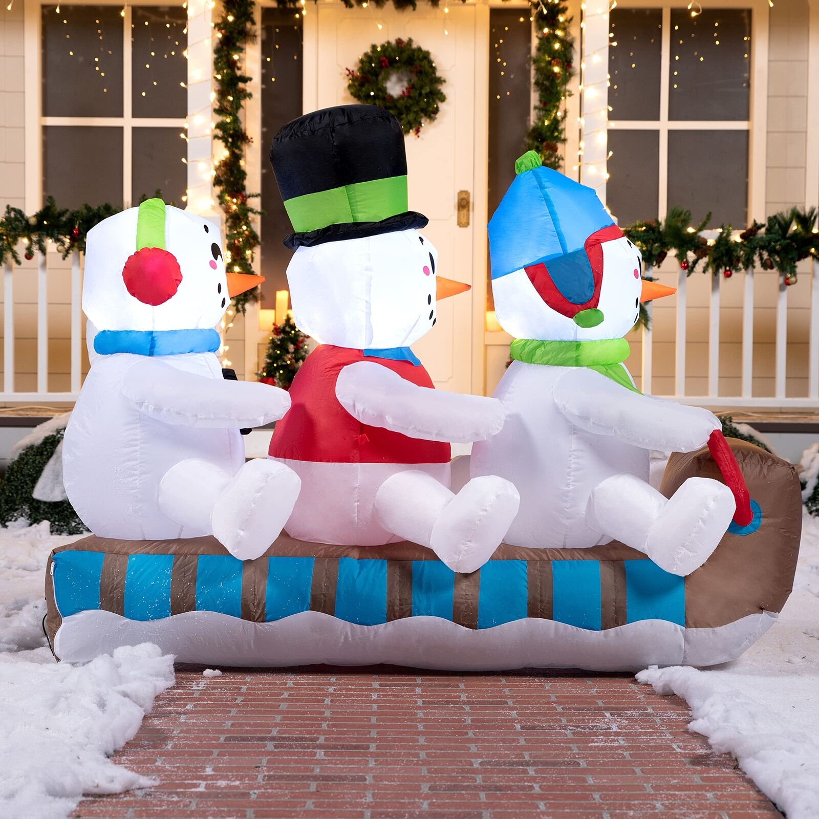 6 FT Long Christmas Inflatable Snowman with Build-in LEDs for Christmas