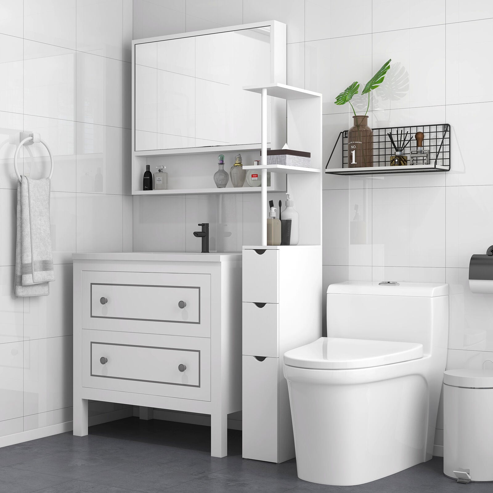 Tall Bathroom Cabinet, Bathroom Storage Cabinet W/ Shelf, Drawers White