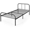 3FT Single Metal Bed Frame Heavy-duty Slatted Platform Bed with Curved Headboard