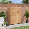 Wooden Garden Shed Tool Storage Cabinet Double Door Shelf Natural Wood