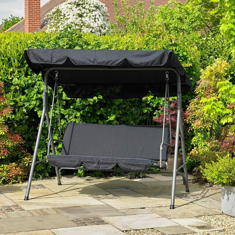Garden Swing Seat Hammock 2 Seater Black Outdoor Canopy Swinging Patio Furniture