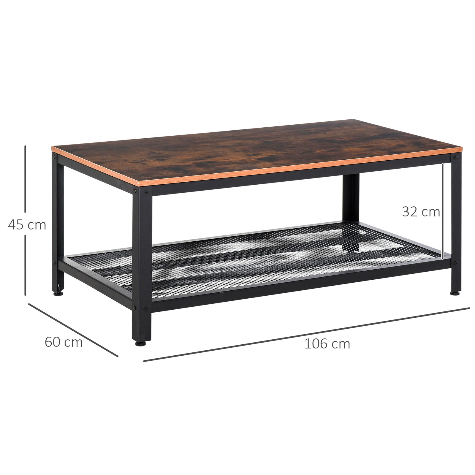 2-Tier Wooden Coffee Table Retro Industrial Style Side Desk Living Room Shelf