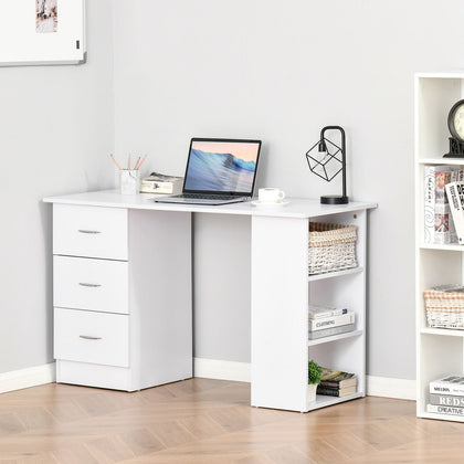 120cm Computer Desk PC Table Workstation w/ 3 Shelf & Drawers White