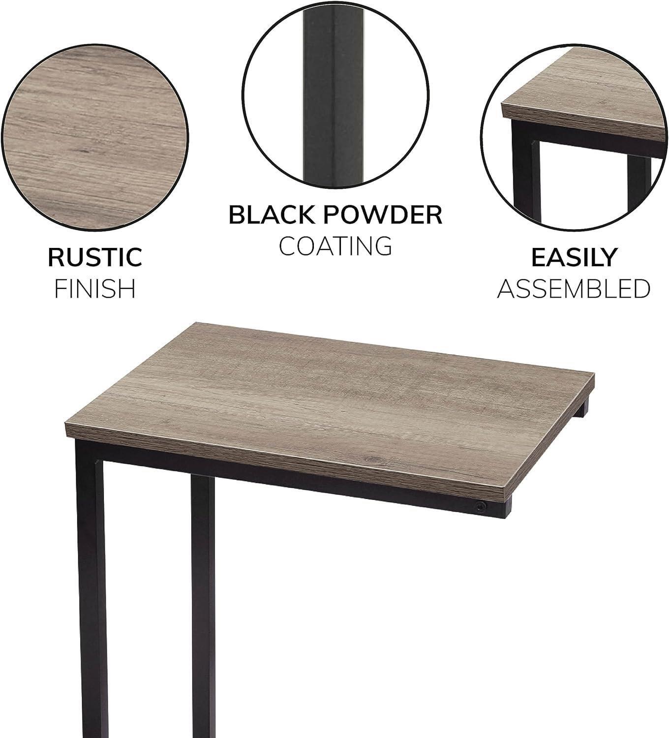 Side Table C Shaped Metal Modern Rustic Top Black Frame Coffee Sofa Bed Snack