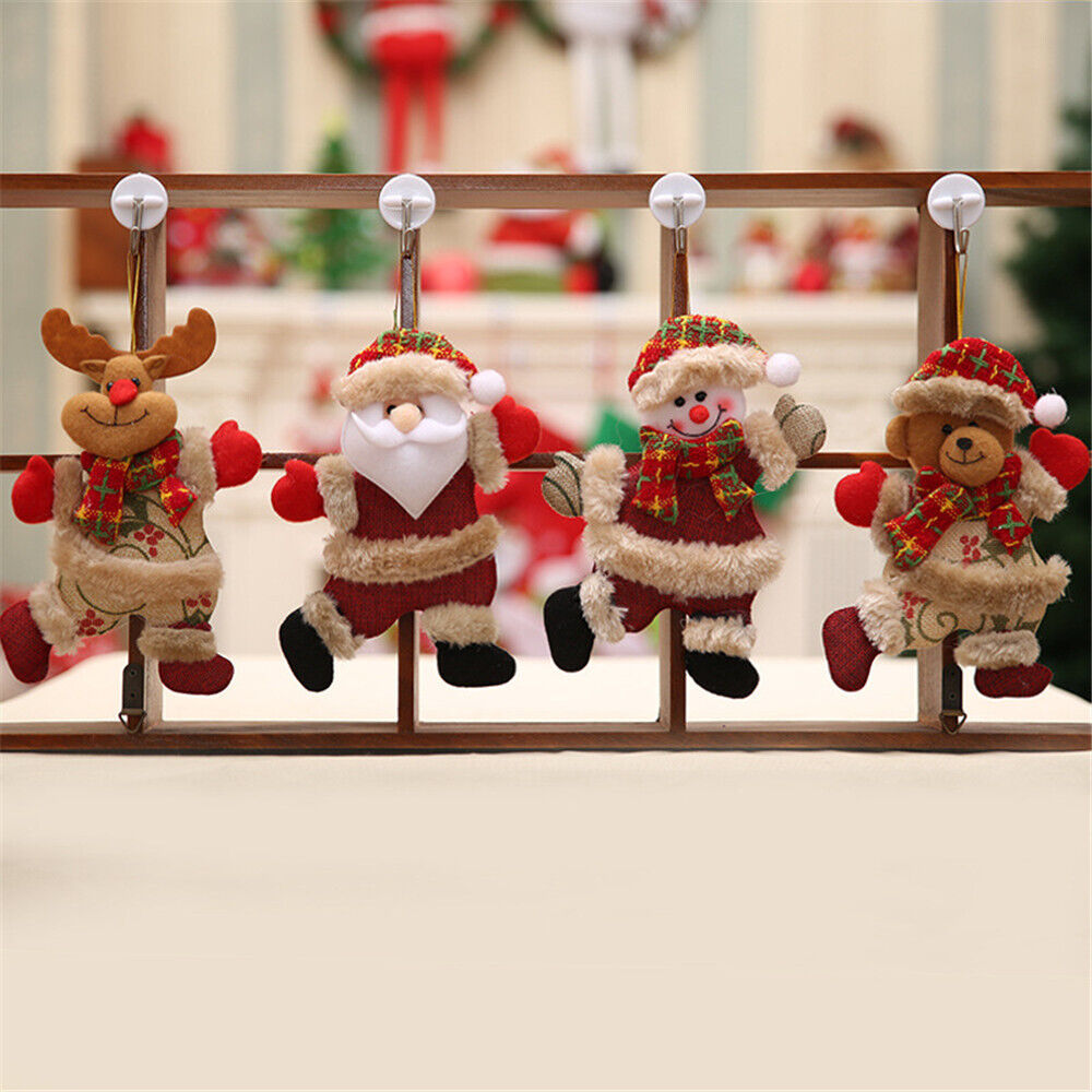 4PCS Christmas Hanging Ornament Santa Claus Xmas Tree Snowman Doll Decor Gift US