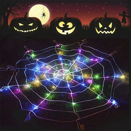 LED Halloween Decoration Giant Spider Web Lights Party Props Fancy Decor Outdoor