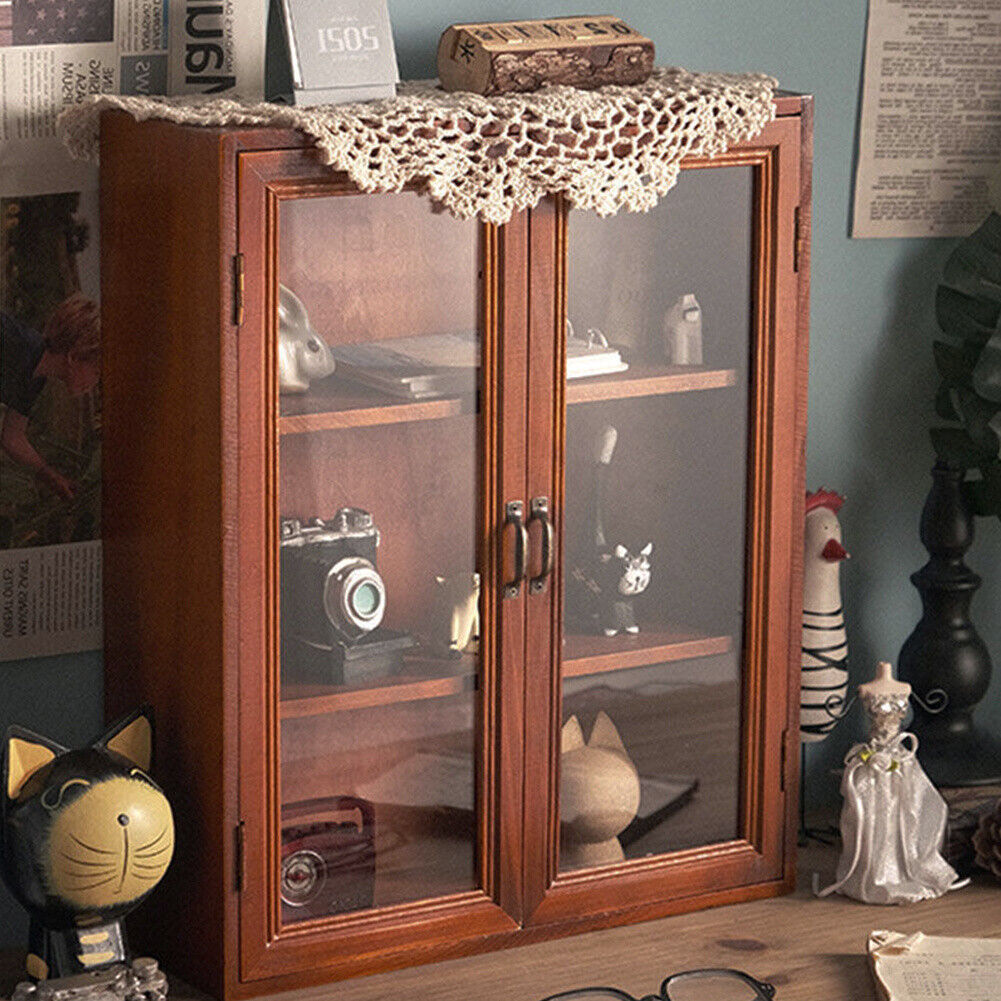Vintage Storage Cabinet 3Tier Shelves Display Cupboard Rustic Wood Shelving Unit