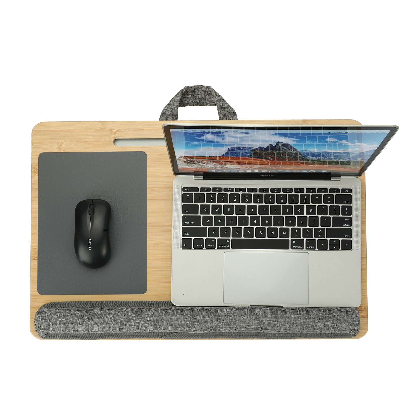 TOOCA Bamboo Lap Desk Ambidextrous Large Laptop Desk with Cushion Wrist Rest & Slot for Tablet Laptop Tray for Bed and Sofa