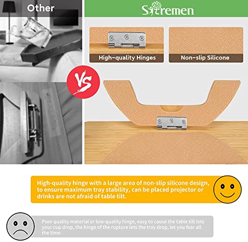 SITREMEN Bamboo Sofa Arm Tray Table with Rotating Mobile Holder, Stable Couch Armrest Tray, Clip-On Sofa Tray Table for Wide Couches, Foldable Couch Arm Clip Table for Eating and Drinking
