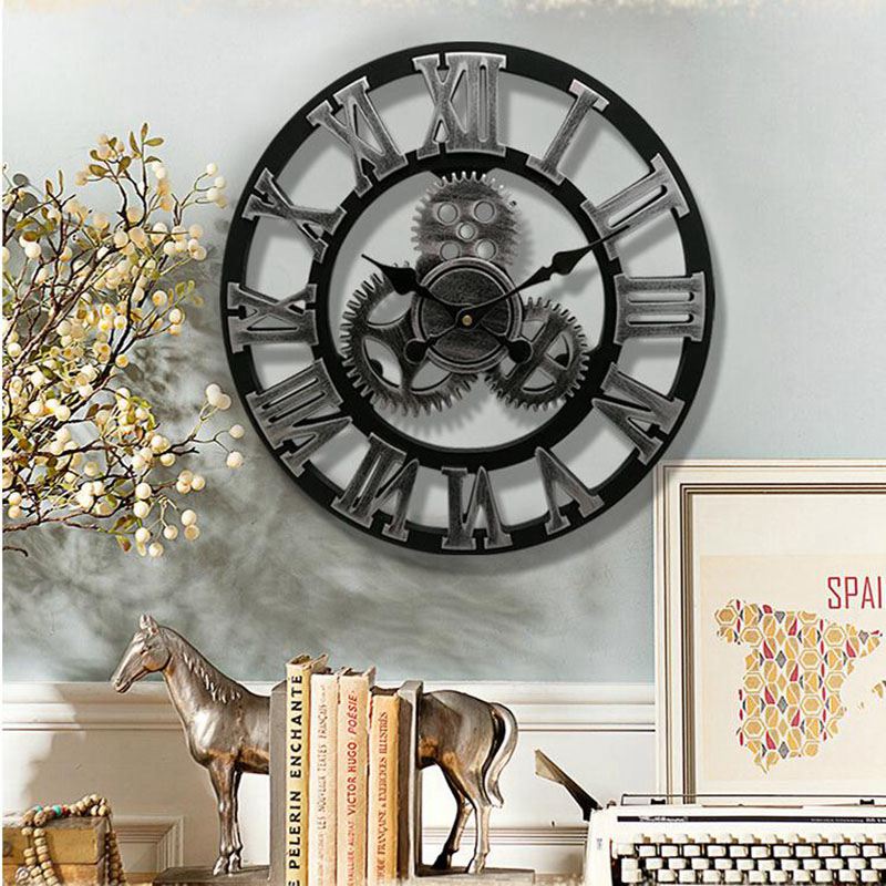 40cm Large Roman Silver Clock