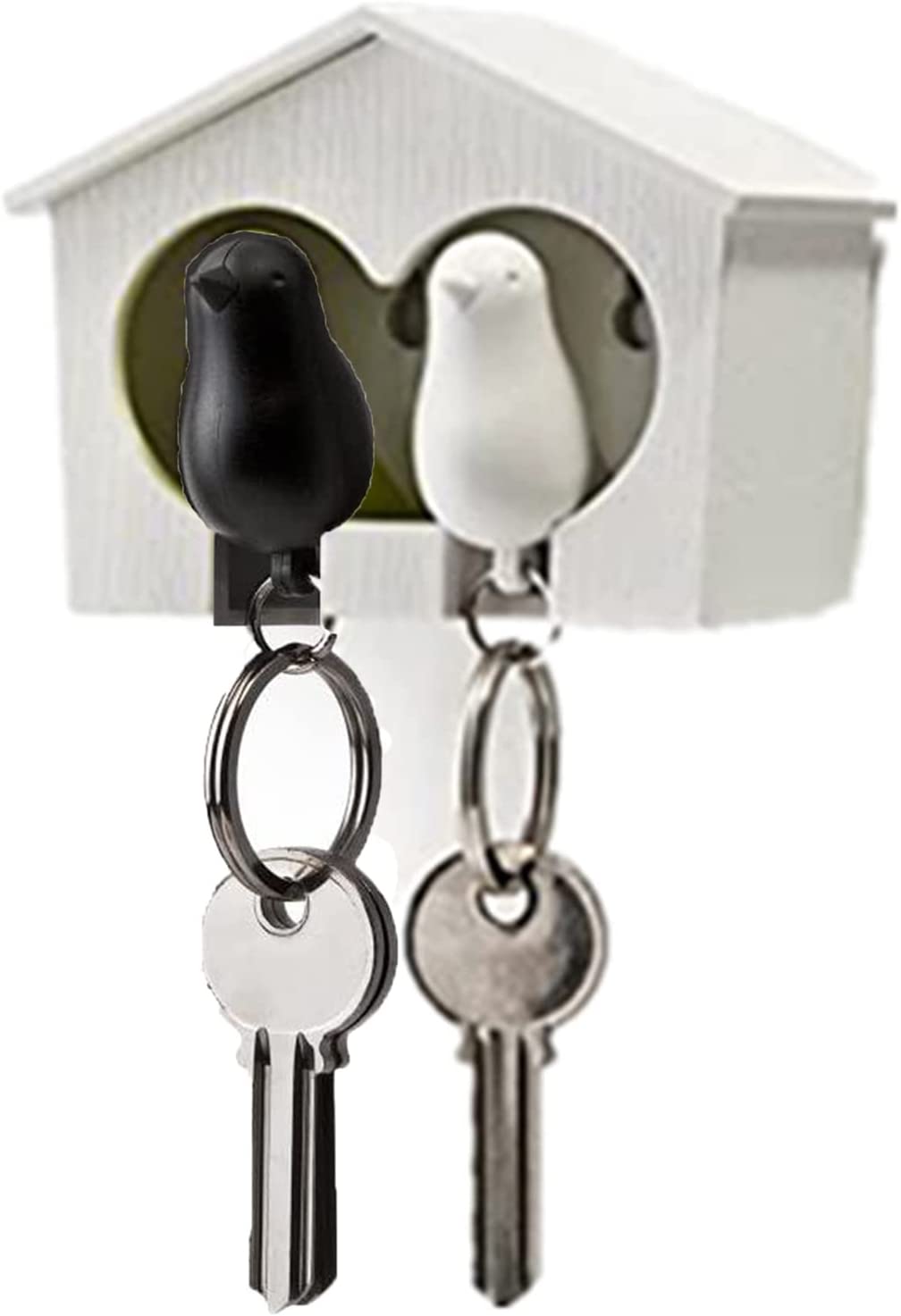 Duo Sparrow Bird House Key Holder Black and White