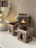 3 Set Tea Light Glass Wood Box Festive Decoration Candle Holder