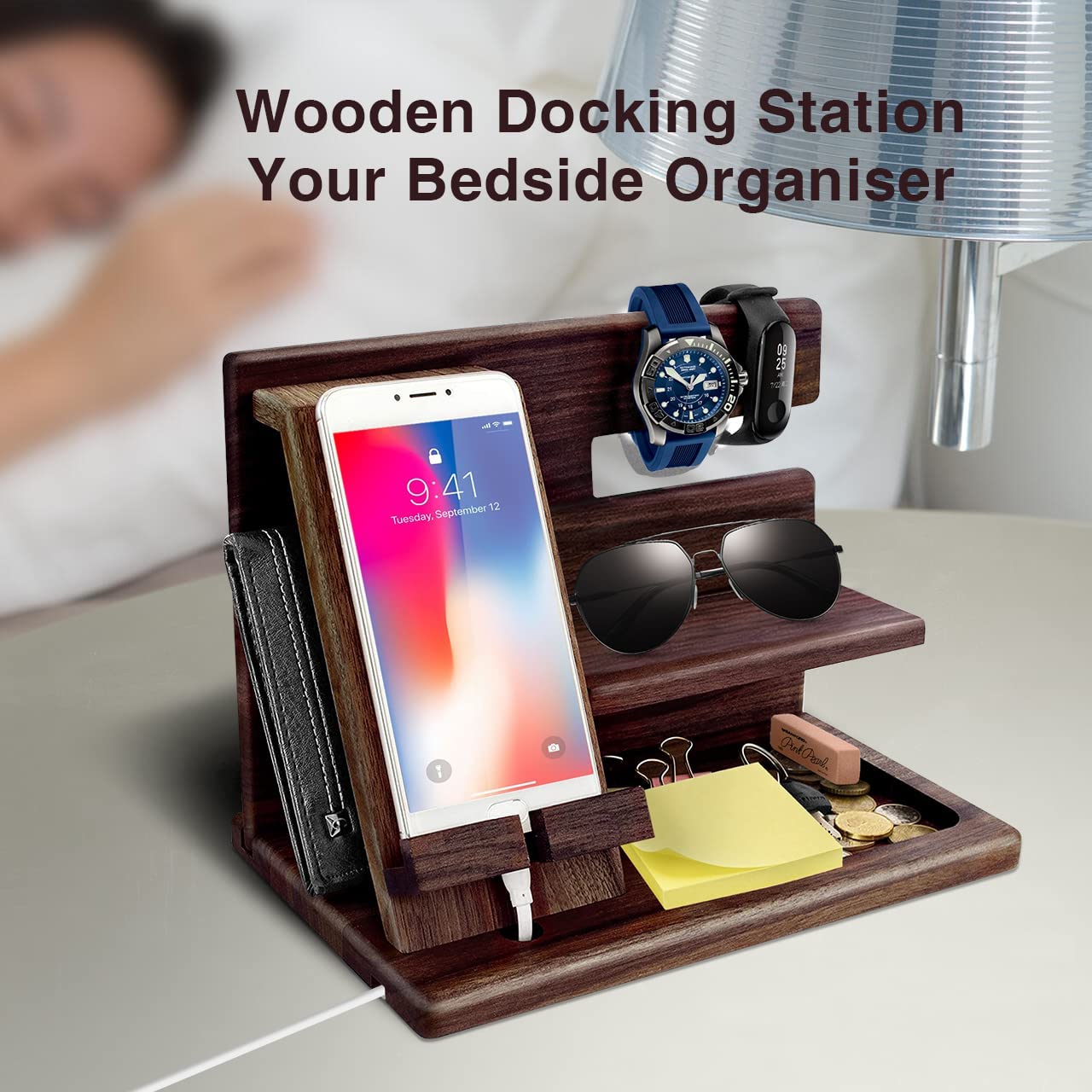 Premium Wooden Docking Station Organisation Nightstand