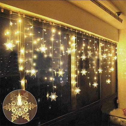 LED Curtain String Lights, 96 LED 3.5M Fairy Snowflake Lights, Christmas Lights 4 Flashing Modes, Waterproof Light for Christmas Window, Garden, Party, Patio Decoration