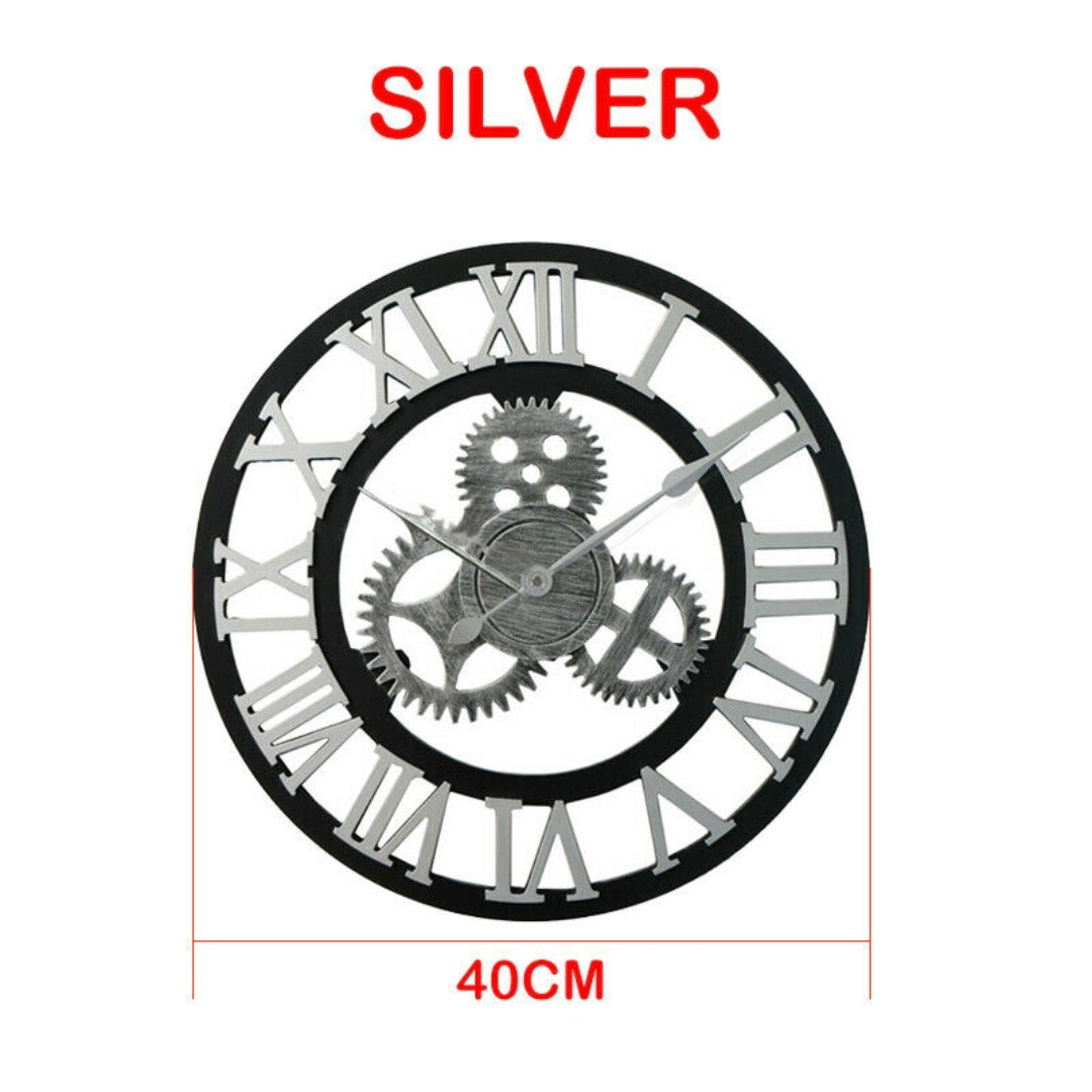 40cm Large Roman Silver Clock
