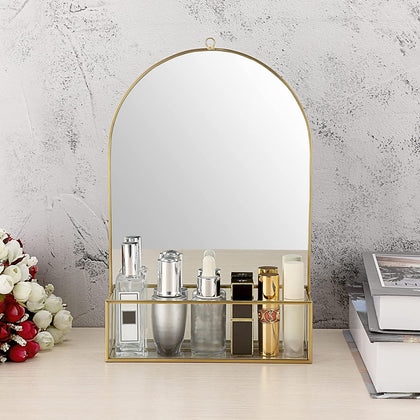 Gold Hanging Wall Glass Mirror with Shelf Wall Mounted Mirror