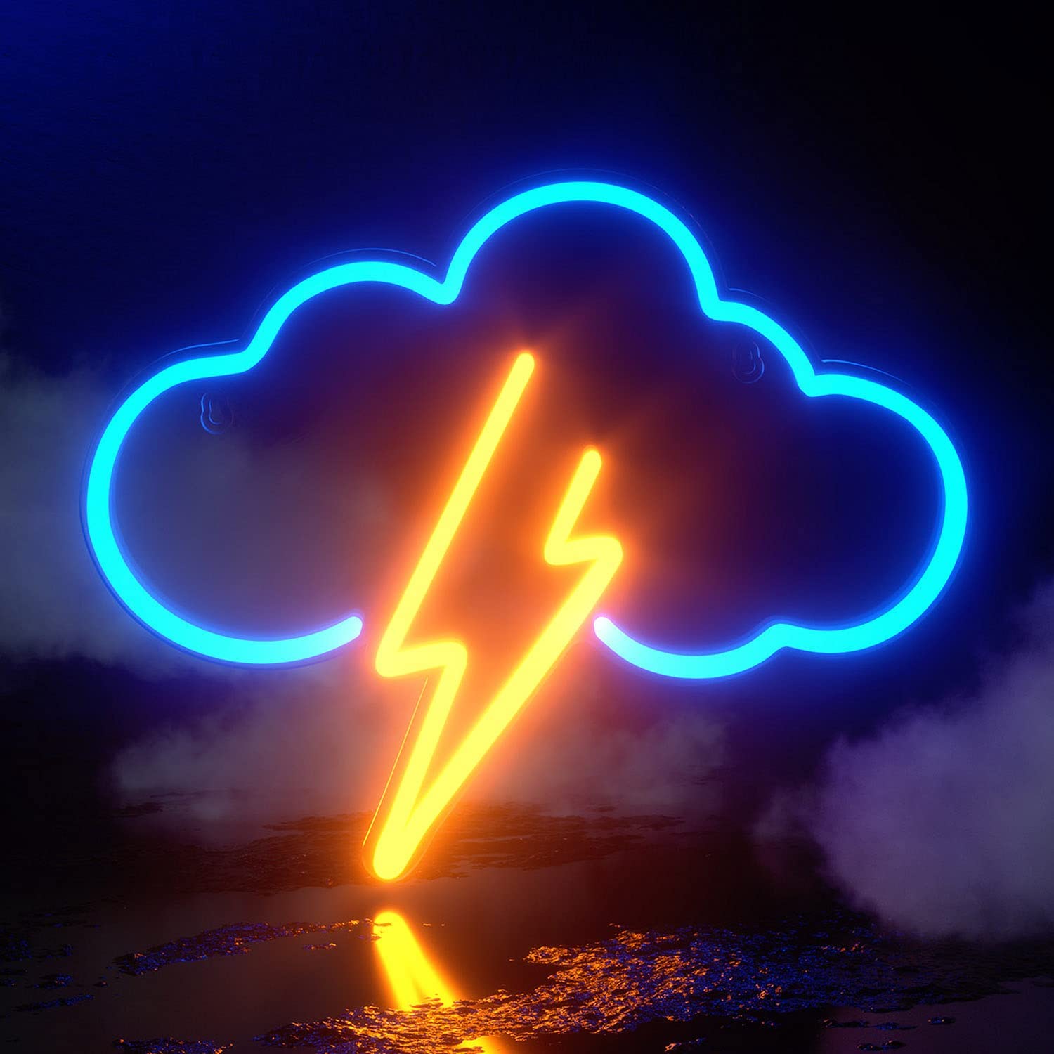 Neon Cloud and Lightning Sign