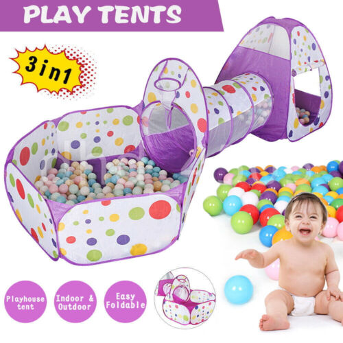 Portable 3 in 1 Kids Play Tent Baby Tunnel Ball Pit Playhouse Pool Ocean Ball