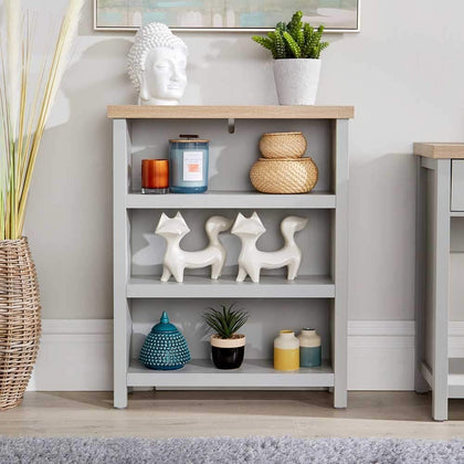 Oak Low Bookcase Display Unit 3 Bookshelves